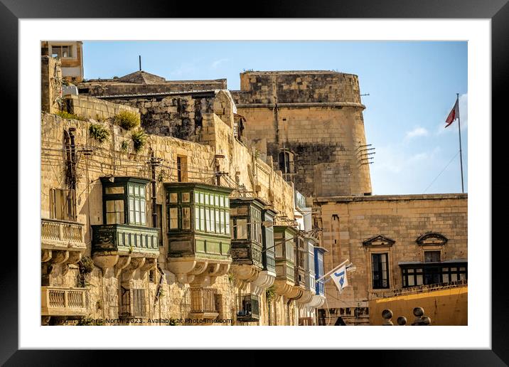 Historic buildings overlooking Valletta harbour. Framed Mounted Print by Chris North