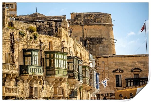 Historic buildings overlooking Valletta harbour. Print by Chris North