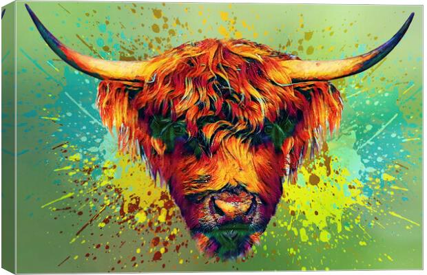 painted  Highland cow in Cornwall Canvas Print by kathy white