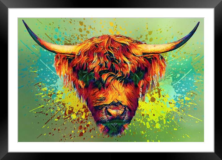 painted  Highland cow in Cornwall Framed Mounted Print by kathy white