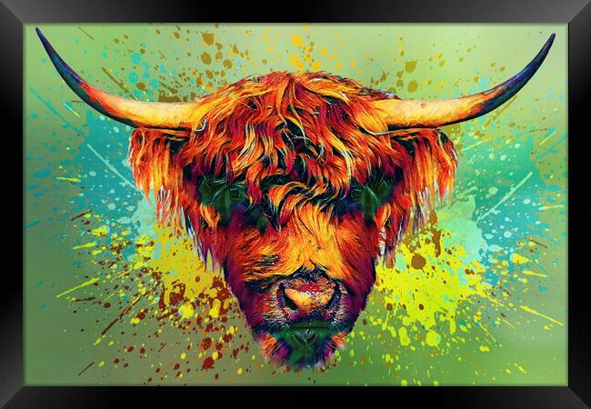 painted  Highland cow in Cornwall Framed Print by kathy white