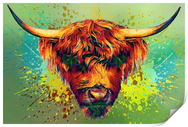 painted  Highland cow in Cornwall Print by kathy white