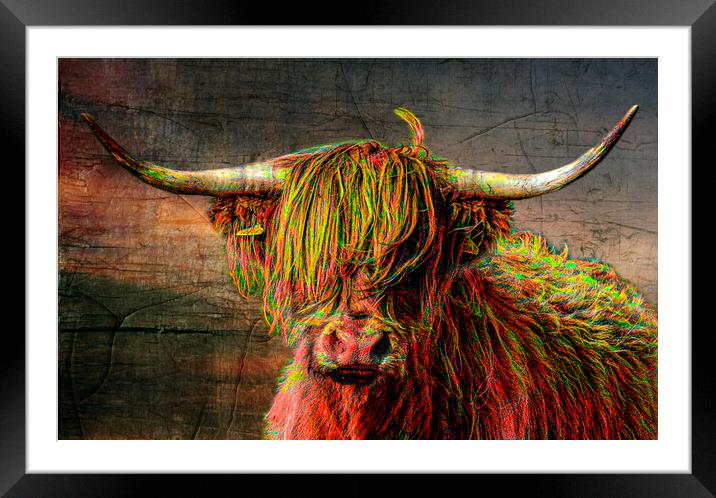 The Highland cow, in Cornwall, painted red Framed Mounted Print by kathy white