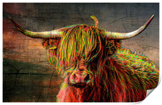 The Highland cow, in Cornwall, painted red Print by kathy white