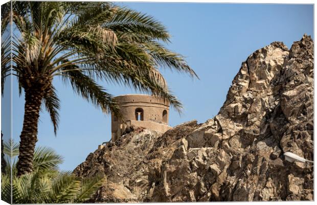 Fortification overlooking Muscat harbour, Oman. Canvas Print by Chris North