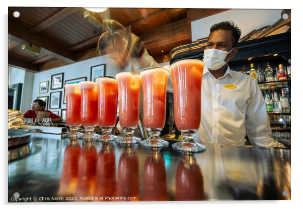 Singapore slings cocktails in the long bar at Raffles Hotel, Sin Acrylic by Chris North