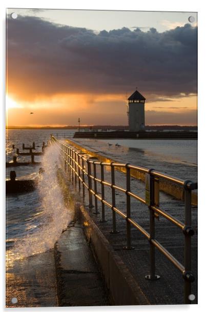 Sunset over Batemans Tower in Brightlingsea essex. Acrylic by Tony lopez