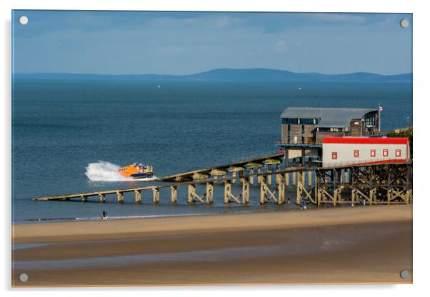 Brave RNLI Launches Tenby Lifeboat Acrylic by Tim Hill