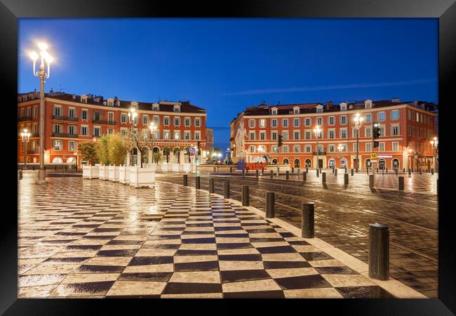 Early Morning at Place Massena in Nice Framed Print by Artur Bogacki