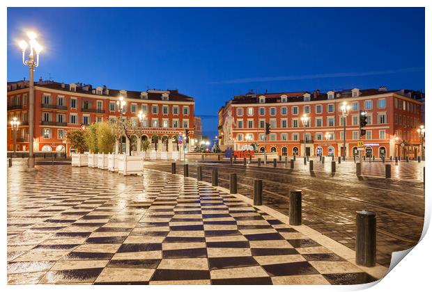 Early Morning at Place Massena in Nice Print by Artur Bogacki