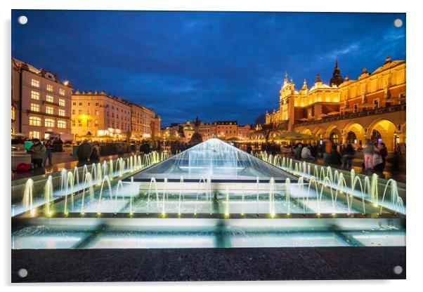 City of Krakow by Night in Poland Acrylic by Artur Bogacki