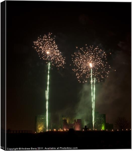 Caerphilly Castle Fireworks Canvas Print by Andrew Berry