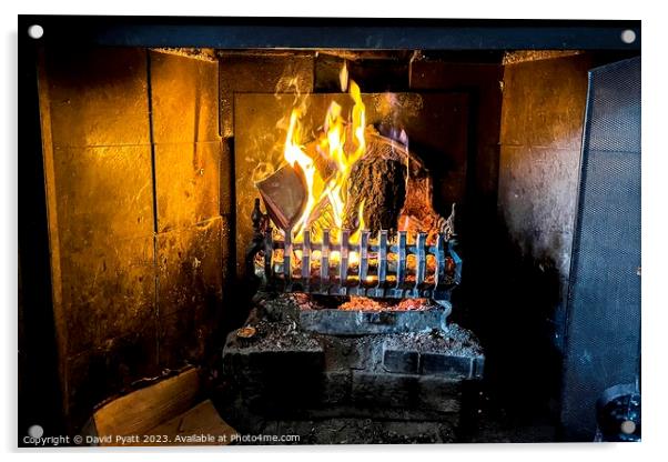 English Pub Traditional Log Fire Acrylic by David Pyatt