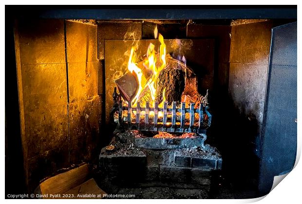 English Pub Traditional Log Fire Print by David Pyatt