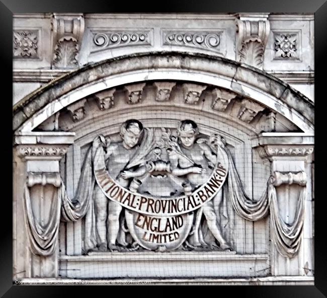 Bank carving London  Framed Print by Les Schofield