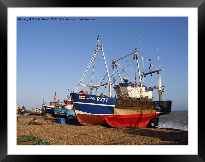 Fishing Boats on Hastings Stade Framed Mounted Print by Terri Waters