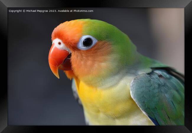 A beautiful lovebird created with generative AI technology. Framed Print by Michael Piepgras