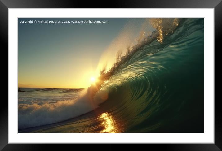 A big wave looking into the wave tunnel during sunset created wi Framed Mounted Print by Michael Piepgras
