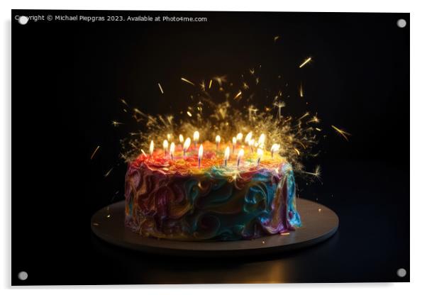 A birthday cake with lots of lights created with generative AI t Acrylic by Michael Piepgras