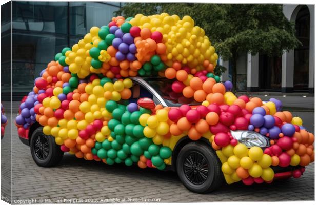 A car made of festive balloons created with generative AI techno Canvas Print by Michael Piepgras