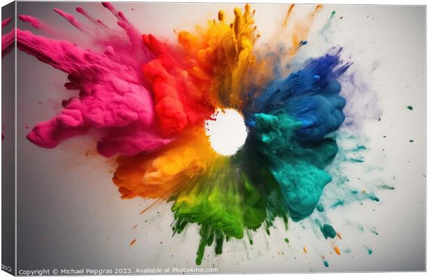 A color Wheel with goethe colors exploding in colorful powder on Canvas Print by Michael Piepgras