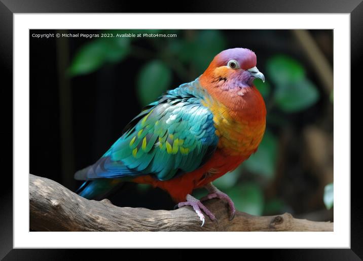 A dove thinking it is a colorful parrot  created with generative Framed Mounted Print by Michael Piepgras