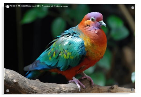 A dove thinking it is a colorful parrot  created with generative Acrylic by Michael Piepgras