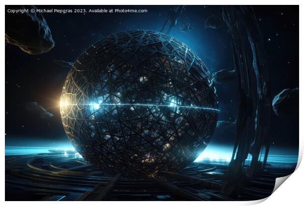 Dyson Sphere in space spans a star created with generative AI te Print by Michael Piepgras