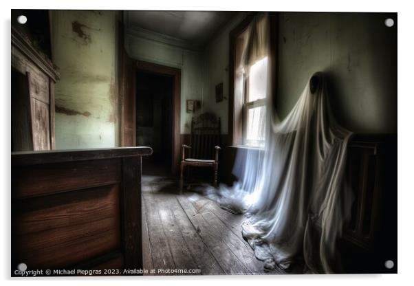 A ghostly apparition in an old run-down house created with gener Acrylic by Michael Piepgras
