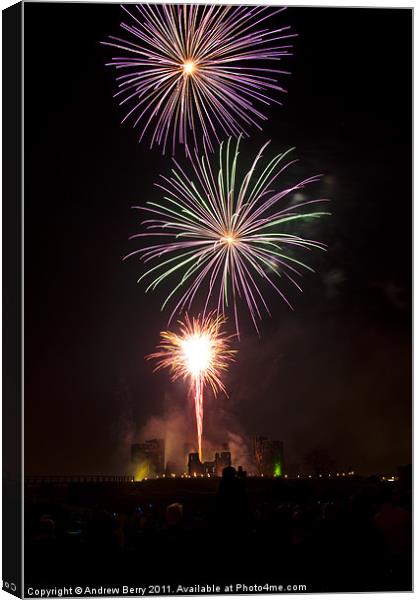 Caerphilly Castle Fireworks Canvas Print by Andrew Berry