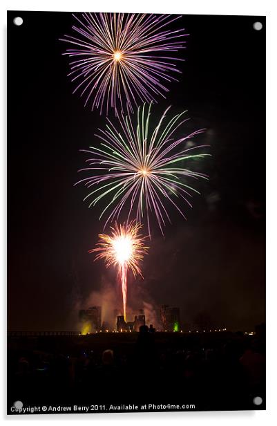 Caerphilly Castle Fireworks Acrylic by Andrew Berry