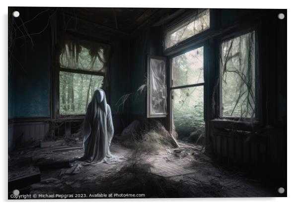 A ghostly apparition in an old run-down house created with gener Acrylic by Michael Piepgras