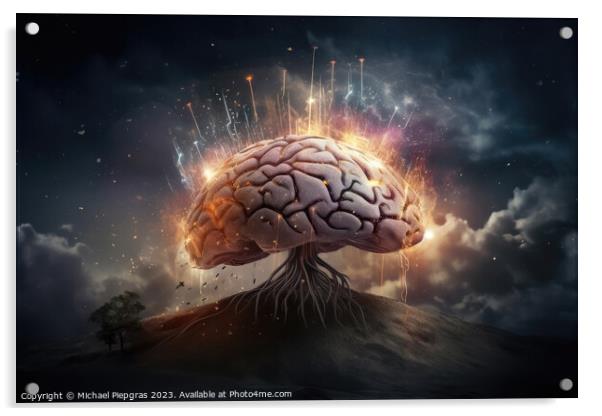A human brain exploding with knowledge and creativity created wi Acrylic by Michael Piepgras