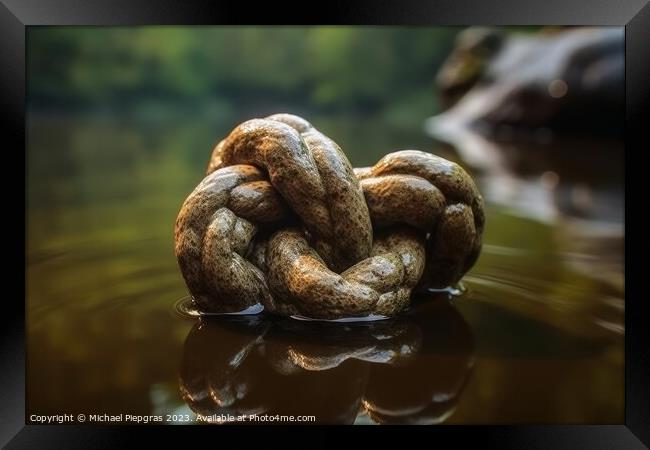 A big rope knot in the water with reflections created with gener Framed Print by Michael Piepgras