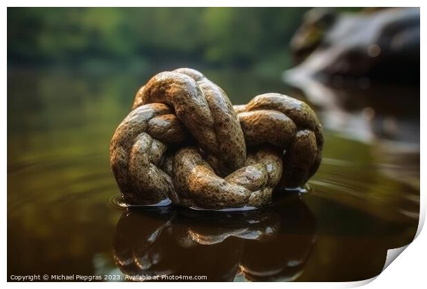 A big rope knot in the water with reflections created with gener Print by Michael Piepgras