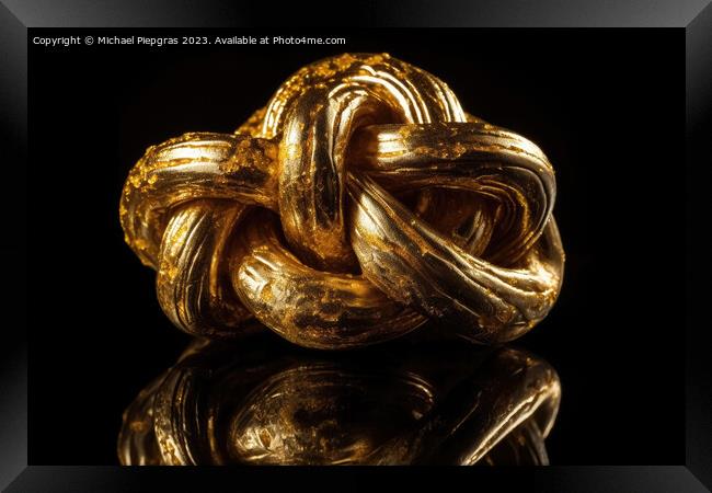 A knot made of gold created with generative AI technology. Framed Print by Michael Piepgras
