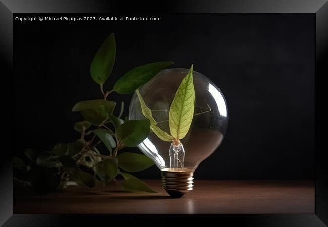 A lightbulb concept für regenerative energy created with genera Framed Print by Michael Piepgras