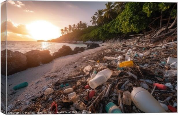 A lot of plastic waste on a tropical dream beach created with ge Canvas Print by Michael Piepgras