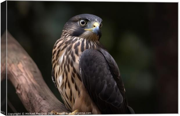 A merlin bird of prey on a branch in close up created with gener Canvas Print by Michael Piepgras