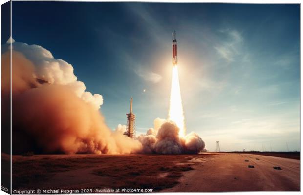 A modern rocket launching from earth created with generative AI  Canvas Print by Michael Piepgras