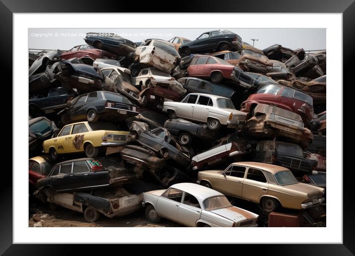 A pile of cars created with generative AI technology. Framed Mounted Print by Michael Piepgras