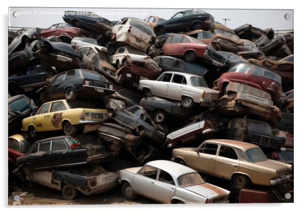 A pile of cars created with generative AI technology. Acrylic by Michael Piepgras
