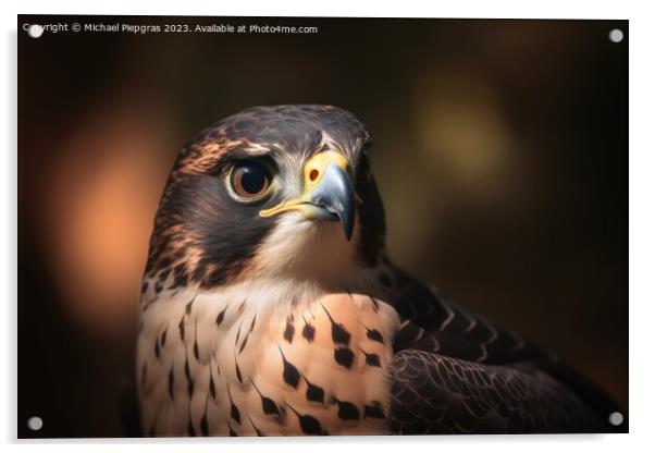 A wild falcon in a close up view created with generative AI tech Acrylic by Michael Piepgras