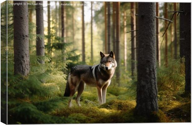 A wolf in a northern european forest created with generative AI  Canvas Print by Michael Piepgras
