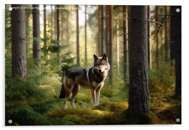 A wolf in a northern european forest created with generative AI  Acrylic by Michael Piepgras