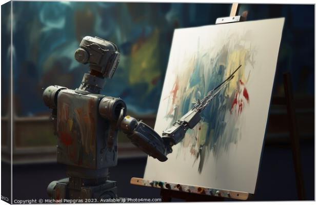 AI robot is painting an artwork created with generative AI techn Canvas Print by Michael Piepgras