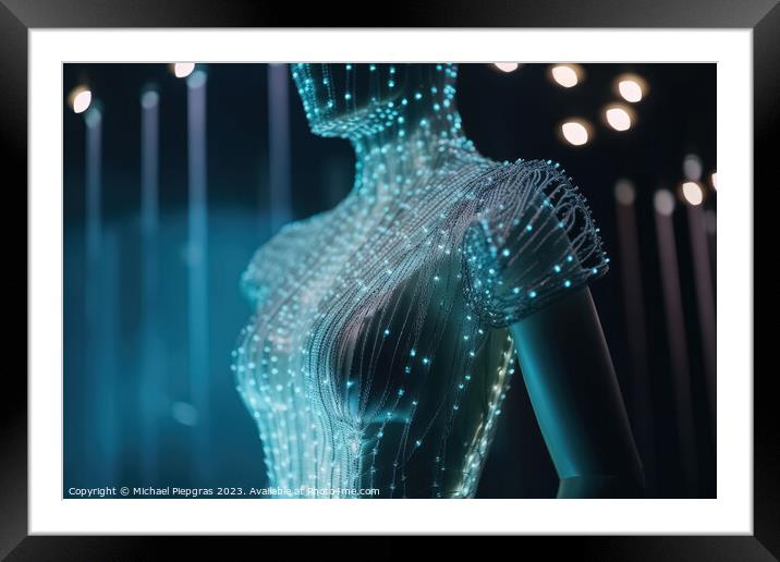 An Elegant Dress Made of Fibre Optic Cables on a Mannequin creat Framed Mounted Print by Michael Piepgras