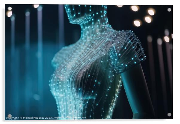 An Elegant Dress Made of Fibre Optic Cables on a Mannequin creat Acrylic by Michael Piepgras