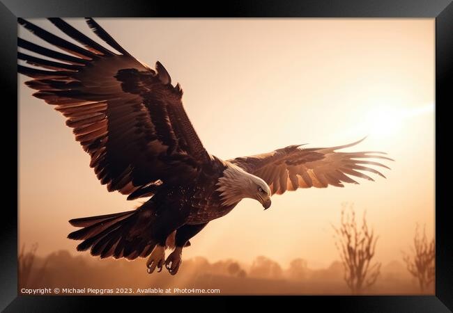 An eagle escaping the sun on the wings of freedom created with g Framed Print by Michael Piepgras