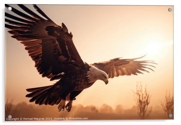 An eagle escaping the sun on the wings of freedom created with g Acrylic by Michael Piepgras